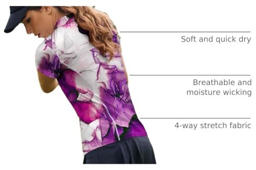 Image of PINSPARK Womens Golf Shirt Short Sleeve Polo V-Neck Quick Dry Tennis Tops | Moisture-wicking Breathable Fabric, Classic Collar, Slim Fit, Ideal for Golf Tennis Pickleball Casual