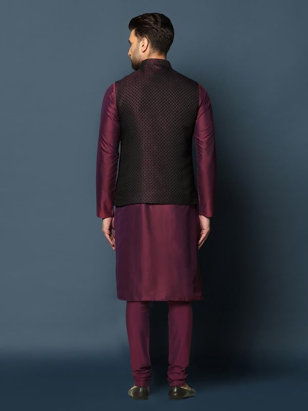 Image of KISAH Men Kurta Waistcoat Churidar Set