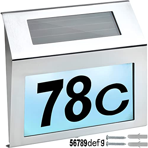Retoo Hausnummer LED Beleuchtet Edelstahl Individuelle Solar mit Bewegungsmelder und Dämmerungssensor, Solarhausnummer Wetterfest, Edelstahl-Hausnummer IP44, Wandleuchte Rostfrei, 0-9