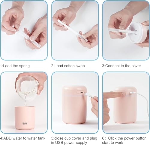 Image of 300 ml Color‑Changing Aroma Humidifier & Diffuser with Mist & LED Light - USB Rechargeable, Whisper‑Quiet for Car, Office, Bedroom, Desk, Travel-Friendly (Pink)