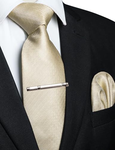 Image of RBOCOTT Mens Woven Tie and Pocket Square with Tie Bar Sets Solid Necktie