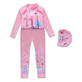 Traje de baño infantil con cuerpo flotable, traje de entrenamiento y natación de una pieza para niñas, manga larga y pierna larga con estampado floral o de dibujos animados, para playa y verano, 4-8
