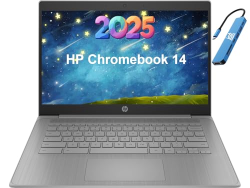 HP Chromebook Envy 14 Laptop (14' HD, Intel 4-Core Celeron N4120, 4GB RAM, 64GB SSD, UHD Graphics 600) for Home & Student, Light Weight & 14-Hr Battery Life, Webcam, Wi-Fi, IST HUB, Grey