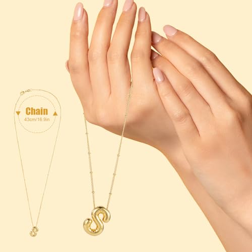 BOXOB Necklace, 14k Gold Plated Balloon Initial Necklace Personalized Balloon Alphabet Pendant Necklaces Jewelry Gift for Women Girls2
