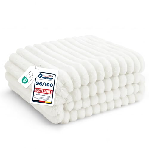 Bedsure Coperta Pile Divano Letto - Coperta Morbida Calda a Coste, Plaid Spessa per Soggiorno e Camera, Coperta Pile Invernale, Copridivano, XL 150x200 cm, Bianco