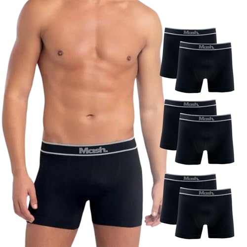 MASH 6 Cuecas Boxer Microfibra Poliamida Sem Costura Box Masculina, 6 Preto, G