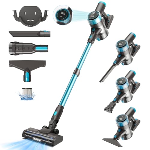 NVKHG Aspiradora sin Cable con Pantalla Táctil LED, 45KPa/65 Mins Aspiradora con Aspirador de 1,5 L, Cepillo Aantienredos, para Suelos Duros, Moquetas y Pelo de Mascotas