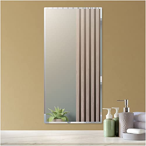Image of Creative Arts n Frames 5mm 30x60 cm Long Beveled Smooth Edges Frameless Rectangular Wall Mount HD Mirror for Bedroom Bathroom Living Room Home Office Decor Items (12x24 inch HD Beveled Mirror)