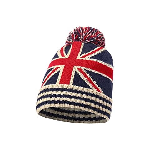 ARG Union Jack Flag Men Women Pompom Bobble Beanie Hat Snowboard Winter Knitted Warm UK GB Flag Hat (Navy) Cover