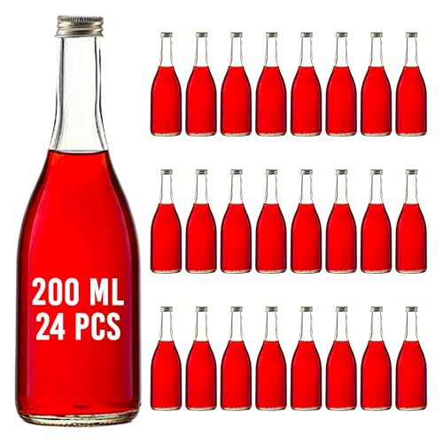 Amajoy 24 botellas de cristal vacías de 200 ml con tapón de rosca, 200 ml, botella de vino, botella de licor, vinagre o aceite para rellenar