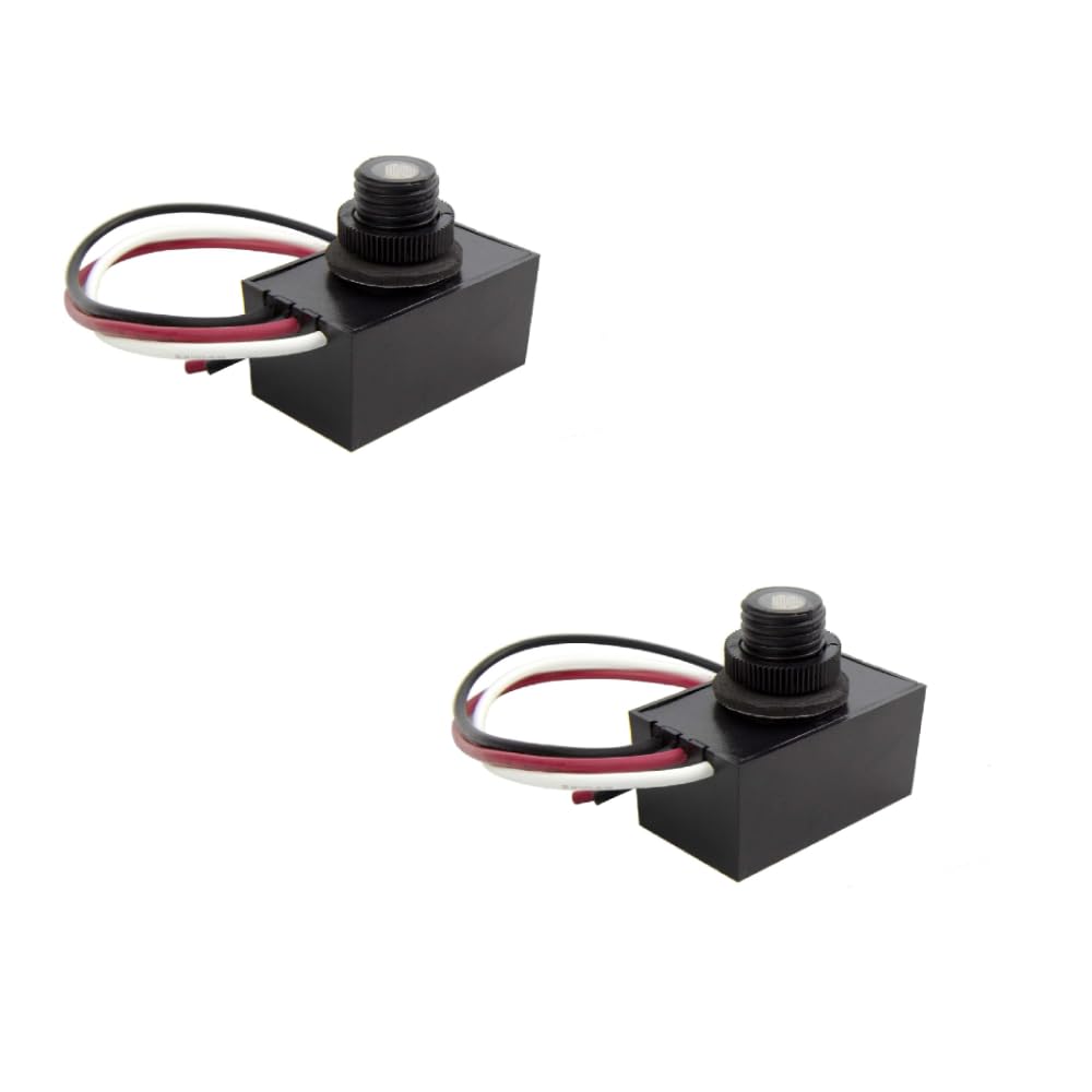 Solus SPC-688 Dusk-to-Dawn Button Sensor for Outdoor Fixtures and Lamp Posts – Auto Photocell Control, 120V, UL Listed, Black (Pack of 2)