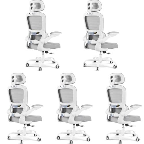 Image of TRALT Office Chair Ergonomic Desk Chair, 330 LBS Home Mesh Office Desk Chairs with Wheels, Comfortable Gaming Chairs White Pack of 5
