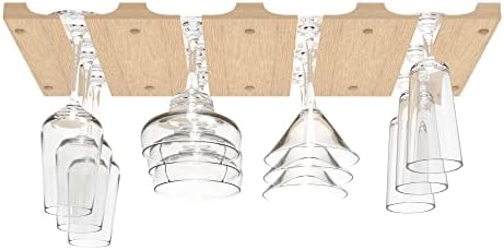 Wooden Wine Glass Holder for Under Cabinet | Under Shelf Kitchen Stemware Rack | Wood Holding Rack for Wine Glasses and Stemware| Stemware and Glassware Hanger and Organizer- Stores Up to 12 Glasses