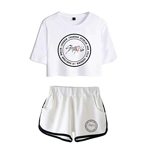INSTO Moda Camiseta Pantalones Cortos 2 Piezas Conjunto Hip Hop Stray Kids Impreso Aptitud Vestir por Mujer Y Chicas Tendencia Ocio / A4 / XL