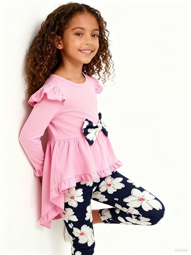 Image of Axumity Kid Girl Clothes Ruffle Sleeve Top Floral Allover Pants 3-9 Years Fall Outfit Set