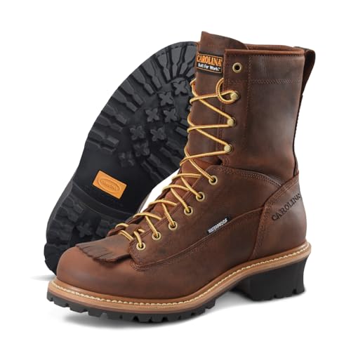 Carolina Spruce 8' Soft Toe Waterproof Logger Work Boot for Men, Durable Leather, Oil & Slip Resistant, EH Rated, Dark Brown - 14 D