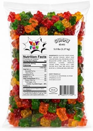 Halal Gummy Bears - 5lbs Bulk Gluten Free Candy Variety Pack, Halal Candy, Gummy in Bulk, Fun Snacks, Fruit Snacks - Perfect for Parties and Events - Delicious and Chewy Treats for All Ages (Classic)