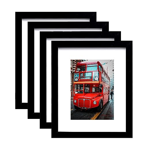 8x10 Picture Frame Set of 4,Black Photo Frame with Mat Display Pictures 5x7 or 8x10 Without Mat,PVC Glass,for Wall Home Office Décor