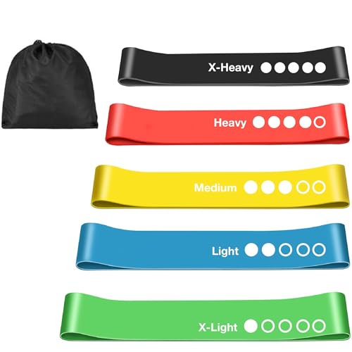 Premium Resistance Bands Set of 5 – Natural Latex Exercise Bands [Light to Heavy] – Workout Bands with Carry Bag – Perfect for Home Gym, Yoga, Pilates, Glute & Leg Training