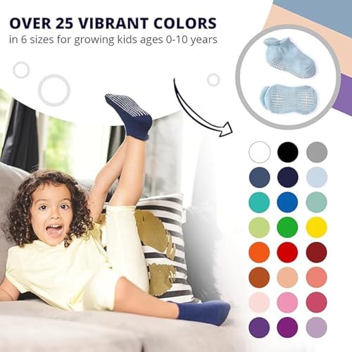 6 Pack Non Slip Kids Toddler Baby Socks with Grips 1-7 Years Boys Girls Cotton Ankle Socks Multi Colors, White - 6 Pairs, 6-12 Months