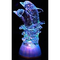 Pair of Dolphin, LED Lighted Sparkling Multi-Color Changing Home Decorative Figurines Decor Good Luck Dolphins Statue Gifts- by Crystal Collection