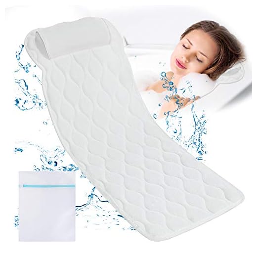 Full Body Bath Pillow,SAWAKE Bathtub Pillow with Mesh Washing Bag,16 Non-Slip Suction Cups,3D Spa Bathtub Pillow for Head Neck Shoulder and Back Support,Bath Accessories,Fits All Bathtub,Quick Drying