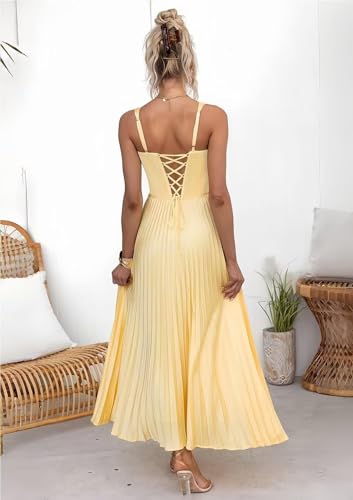 IIF Pleated Satin Bridesmaid Dress Tea Length V Neck A Line Midi Prom Formal Evening Gown with Pocket IIF1752