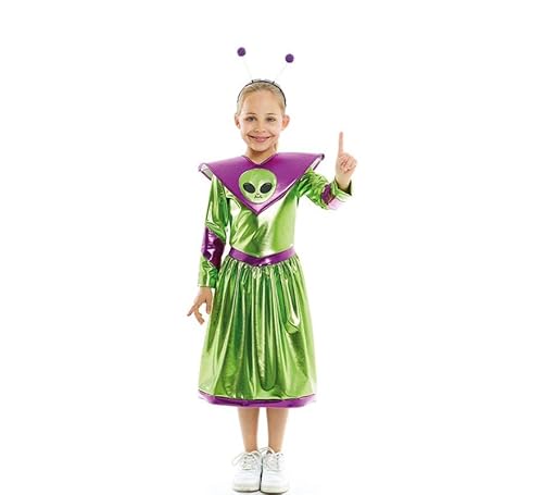 Partilandia Costume da alieno verde e viola per bambina da 5 a 6 anni
