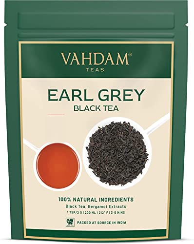 VAHDAM, Earl Grey Tee (340g, 170+ Tassen), Blumig, Zitronig & Köstlich, (Lose Blätter) Tee, Schwarzer Tee gemischt mit Starken Bergamotte Extrakten aus Italien, 100% Reiner & Frisch, Direkt aus Indien Cover