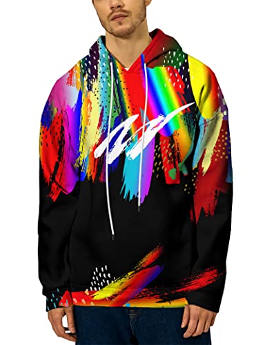 Yajooey Mens Hoodies Graphic Colorful Hoodie Cool Print Hoody Sweatshirts Women 3D Novelty Pullover Hooded X-Large #TOP1