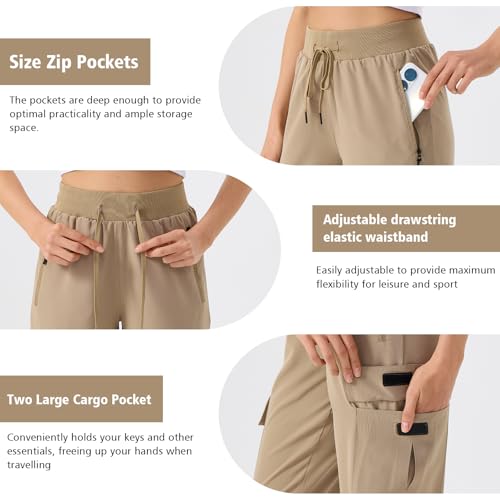 ZENGVEE Womens Walking Cargo Trousers Hiking Joggers Pants Ladies Tracksuit Bottoms Casual Sweatpants Work Travel Lightweight Quick Dry（C9800-Khaki-S） - Image 4