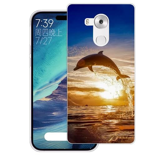 WUACYEAMING Cover per Huawei Mate 8,Cover Case in Silicone Trasparente Ultra Sottile e Leggera, Anti Ingiallimento Custodia con Antiurto, Anti-Graffio e Retro TPU-(delfino)