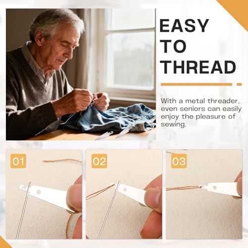 image for SHWAKK 37 PCS Big Eye Steel Sewing Needles Kit, Steels Needle for Hand