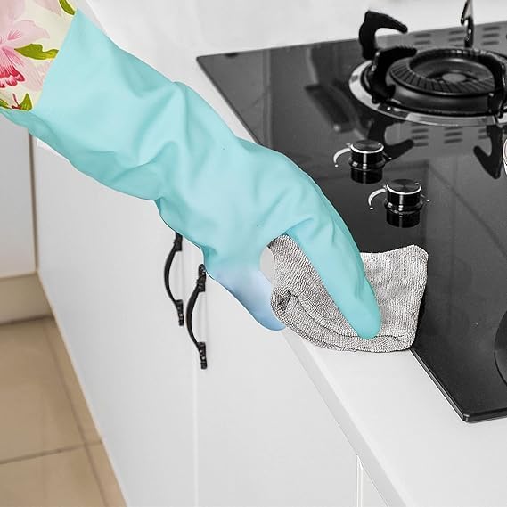 Image of GDNK Reusable Rubber Latex PVC Flock lined Long Sleeves elbow length Hand Gloves for Kitchen Dish-Washing, Cleaning Gloves (Pack of 2) (Silicon + Cotton (Multicolor))