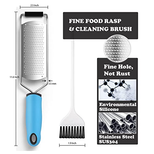Upgraded Zester Grater With Handle, Fine Rasp For Kitchen Handheld, Hand Grating Tool For Cheese, Lemon, Citrus, Lime, Ginger, Garlic, Chocolate, Food Stainless Steel Sus304 By Haozan (Blue) #TOP2