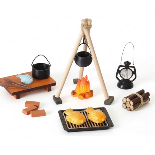 Gril et casseroles miniatures pour diorama de camping cadeau 1:12