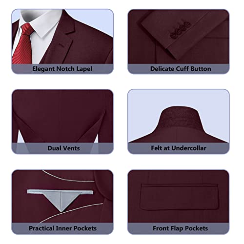 Image of Cooper & Nelson 3 Piece Mens Suit Set 2 Button Slim Fit Suits for Men Business Wedding Party Tuxedo Jacket Vest Pants and Tie
