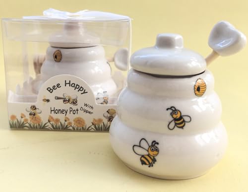 12-Pack Ceramic Beehive Honey Pot With Dipper, Honey Jar Serving Set for Wedding, Bridal Shower, Baby Shower, Party & Home Kitchen (12)