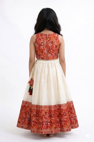 Image of Girls Ethnic Lehenga Choli Set for Kids | Printed Sleeveless Crop Top with Flared Lehenga Skirt | Traditional Festive Choli Outfit for Girls | Party, Wedding & Festival Dress
