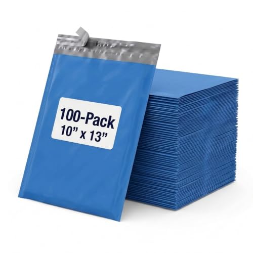 Image of BOX USA Shipping Bags 10 x 13 (100-Pack) Blue - Heavy Duty Self-Adhesive Envelope Poly Mailers for Packing