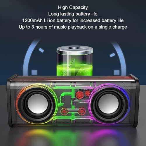 Pomya Bluetooth Speaker, Portable Wireless Subwoofer with Colorful Lights Bluetooth 5.3 for Home Desktop Outdoor Party, Powerful Dual Speakers (Black) - 2