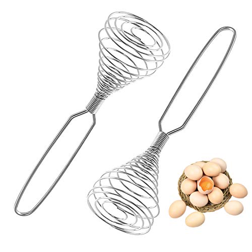 2 Pack Stainless Steel Spring Coil Whisk Steel Wire Whipped Cream Whisk Set Flat Whisk Ball Whisk Manual Egg Beater Gravy Whisk Mixer for Mixing Beating Blending