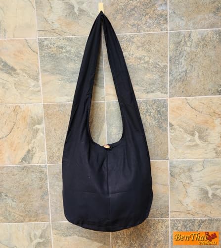 BTP! Thai Monk Buddha Cotton Sling Crossbody Messenger Bag Purse Hippie Hobo Black XL13