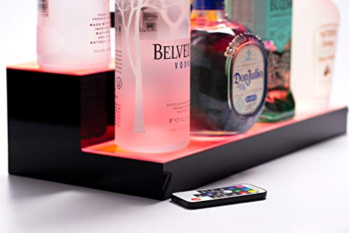 Barsquad Led Lighted Bar Shelf - 16In, 2 Step Illuminated Liquor Bottle Display Shelf With Multicolor Lighting Modes, Wireless Remote #TOP3