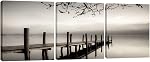 Pyradecor Peace 3 Panneaux Paysage noir et blanc Giclee Canvas Imprimes sur toile Mur Art moderne Stretched et encadré Photos Peintures Oeuvres pour le salon Chambre à coucher Accueil Décor AH3018
