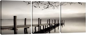 Pyradecor Peace 3 Panels Black and White Landscape Giclee Canvas Prints on Canvas Wall Art Modern Stretched and Framed Pictures Paintings Artwork for Living Room Bedroom Home Décor AH3018
