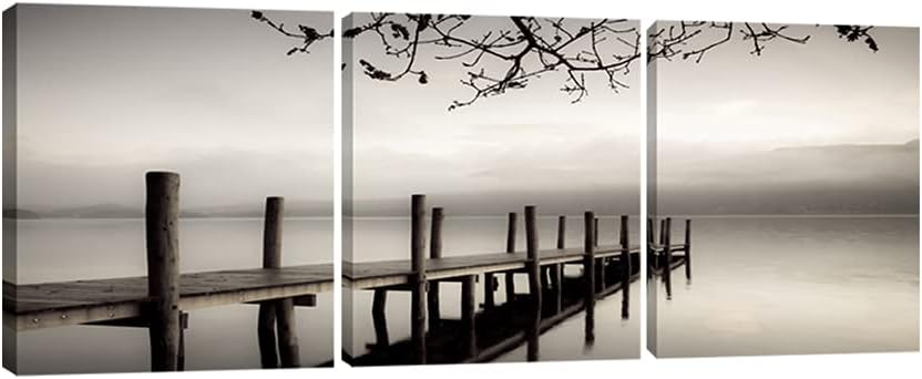 Peace 3 Piece Modern Stretched and Framed Black and White Landscape Artwork Giclee Canvas Prints Landscape Pictures Paintings on Canvas Wall Art Artwork for Living Room Bedroom Home Decorations