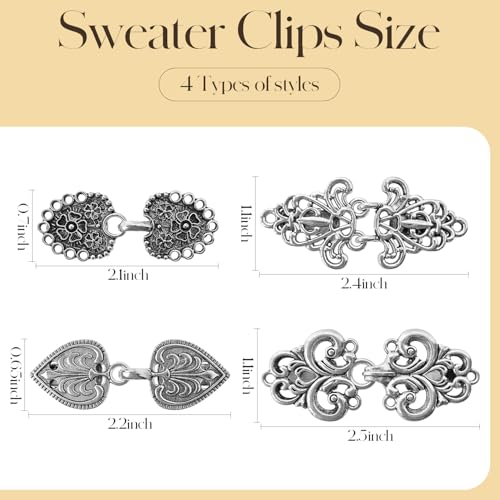 4-piece vintage sweater swirl cape cloak clips for dress retro cardigan shawl collar clasp dress shirt button clip for girl women