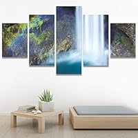 SIGNWIN 5 Panel Canvas Wall Art Lake Waterfall for Home Decorations Ready to Hang - 60