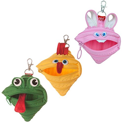 ZIPIT Animals Mini Pouch/Coin Purse, 3-Pack (Bunny, Chicken, Frog)